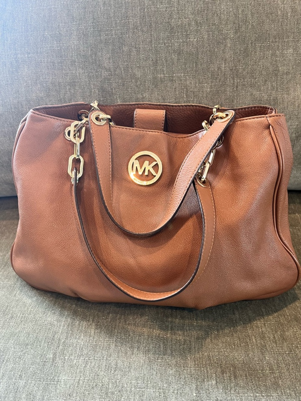 Michael Kors Chestnut Brown Leather Shoulder Bag with Gold MK Logo